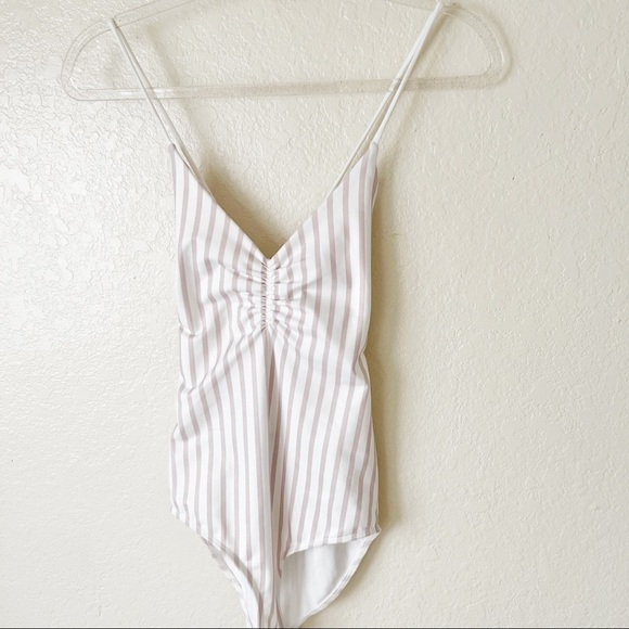 David Lerner Straight Tank Bodysuit in White & Blush Stripe size small - Picture 4 of 11